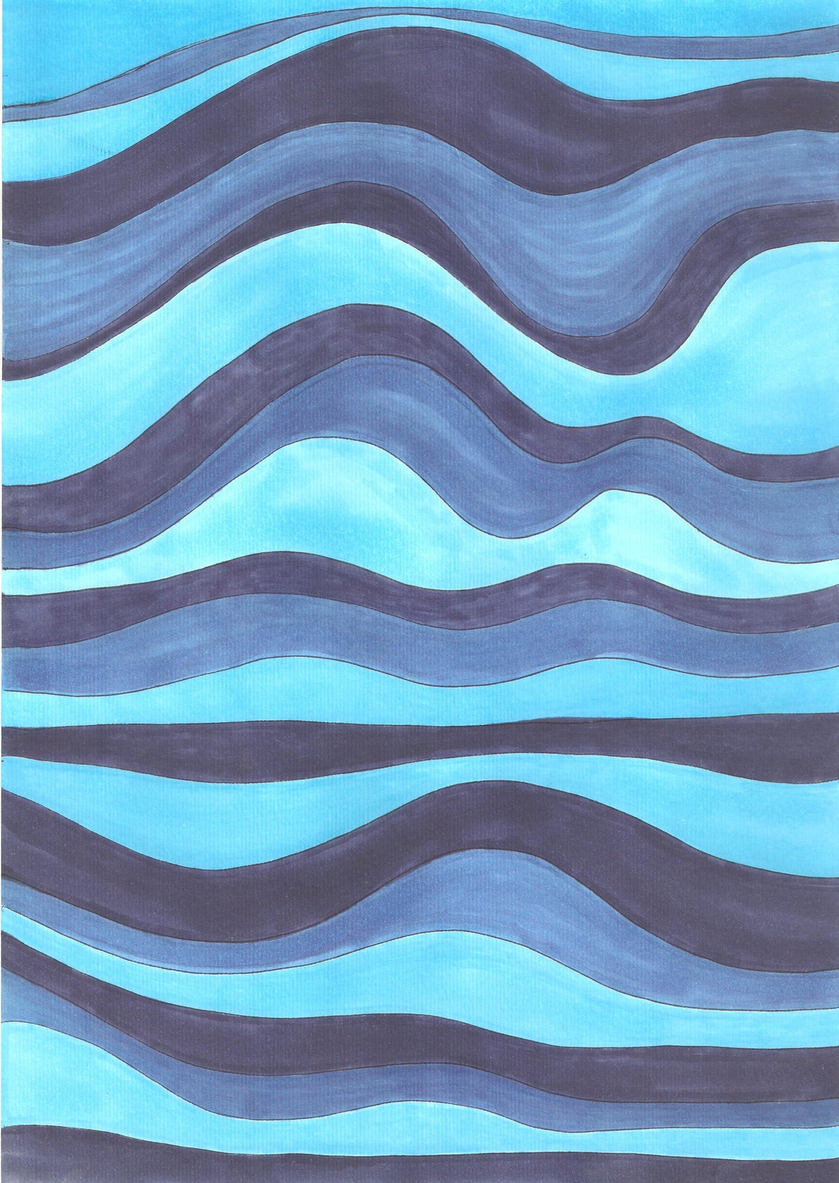 Abstract wavy horizontal stripe pattern in shades of blue, cyan, and dark navy, filling the entire frame.
